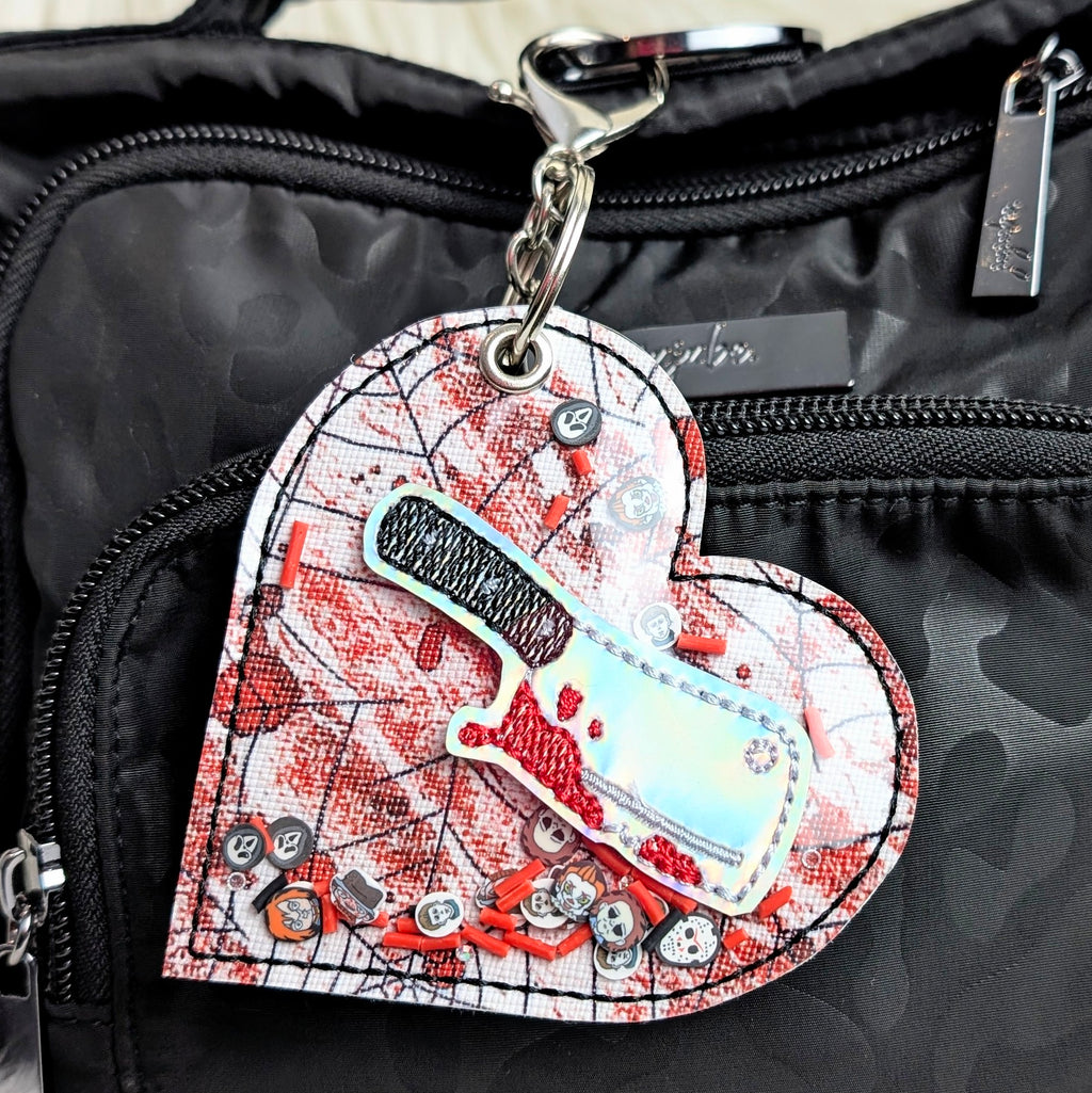 Bloody Cleaver Heart Snap Tab | Spooky Valentine Bag Charm