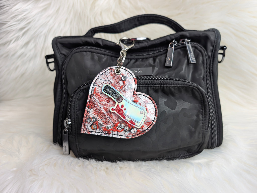 Bloody Cleaver Heart Snap Tab | Spooky Valentine Bag Charm