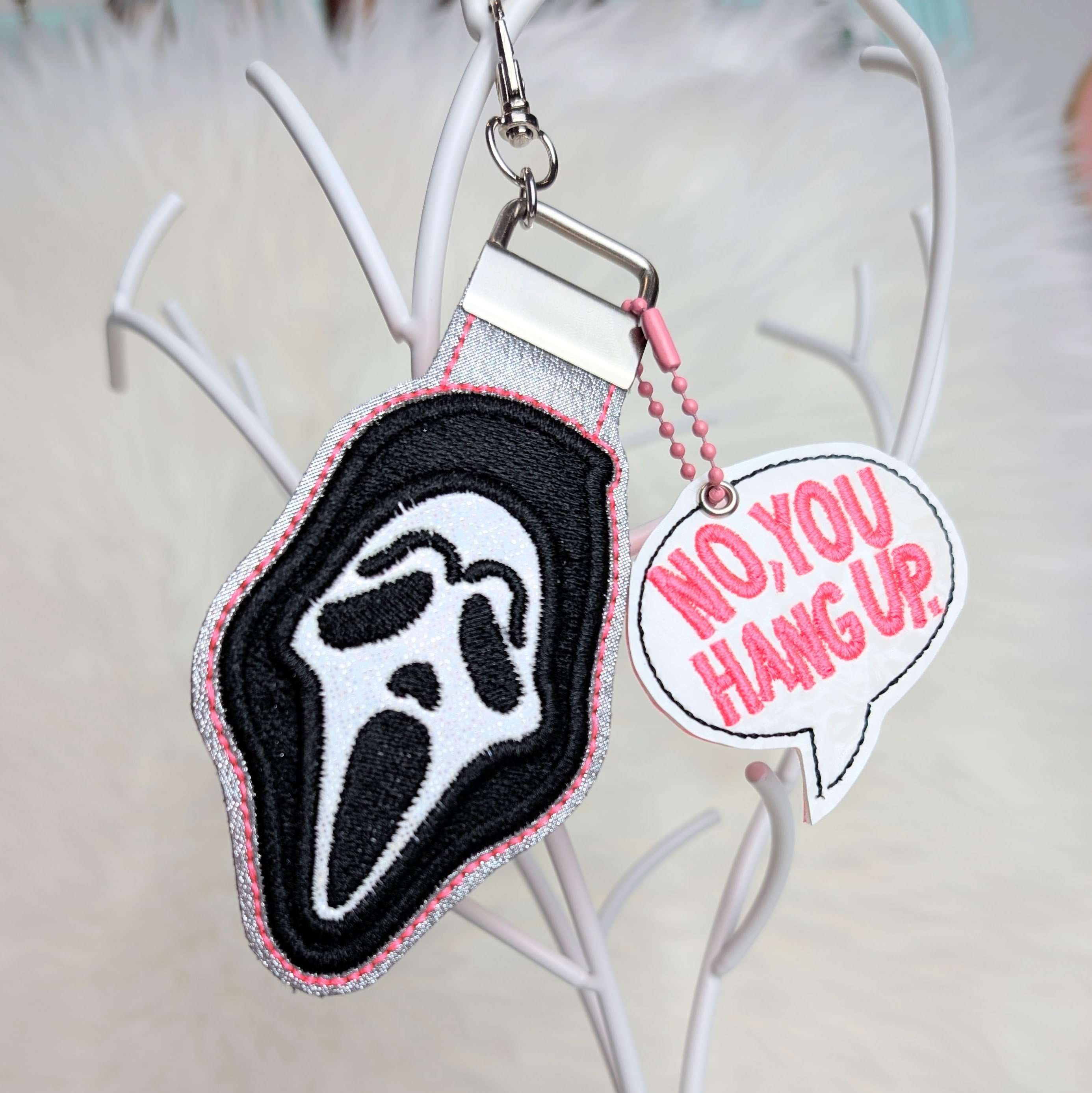 “No, You Hang Up” Spooky Snap Tab Keychain