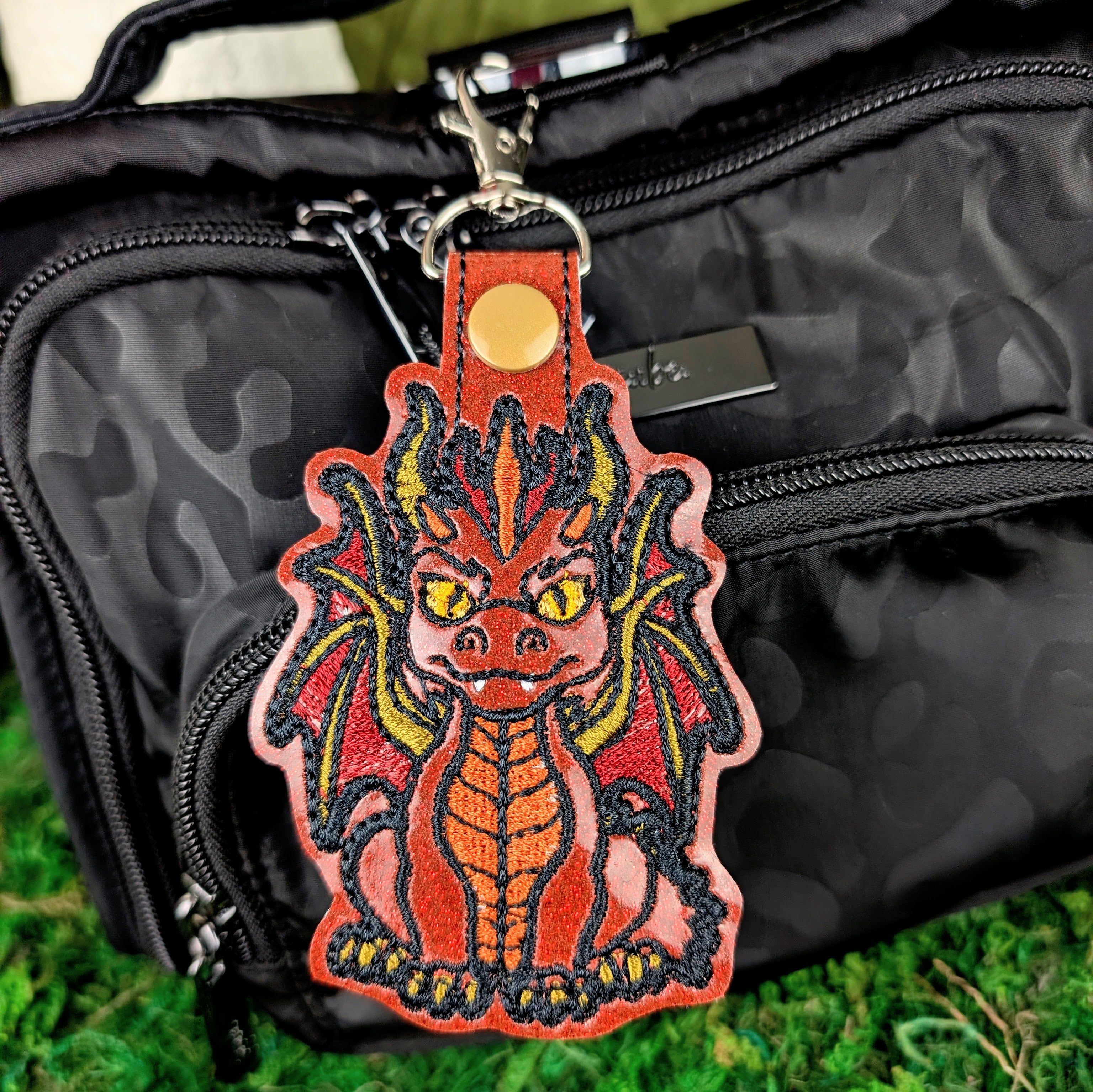 Fire & Shadow Dragon Embroidered Keychain